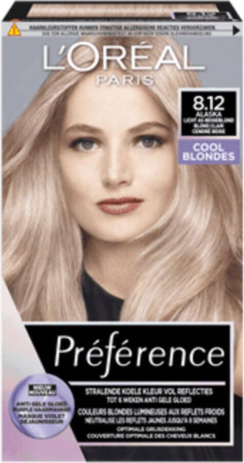 L'Oréal Paris Préférence permanente haarverf Cool Blondes 8.12 Licht As Beigeblond