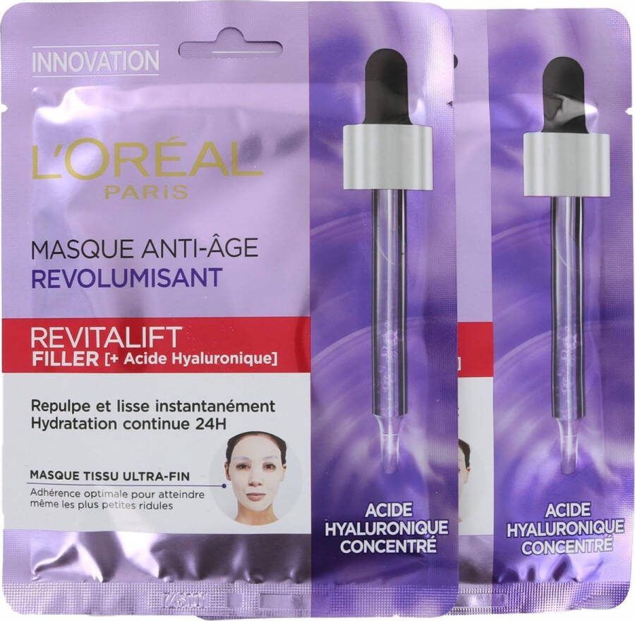 L Oréal Paris L'Oréal Revitalift Filler + Hyaluronic acid Masker 2 x 30 gram (set van 2)