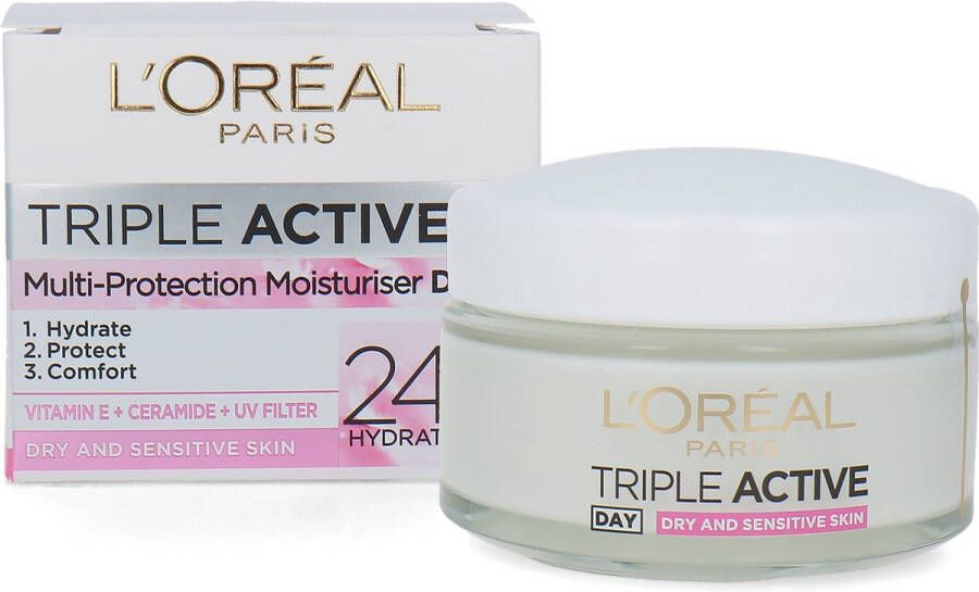 L Oréal Paris L'Oréal Triple Active Dagcrème 50 ml (voor droge en gevoelige huid)