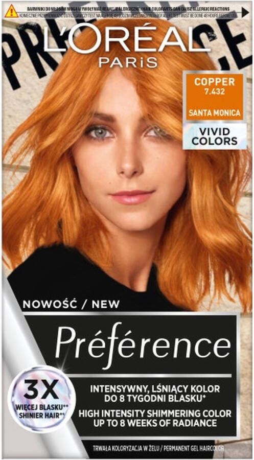 L Oréal Paris Preference Vivid Colors permanente haarverf 7.432 Cooper