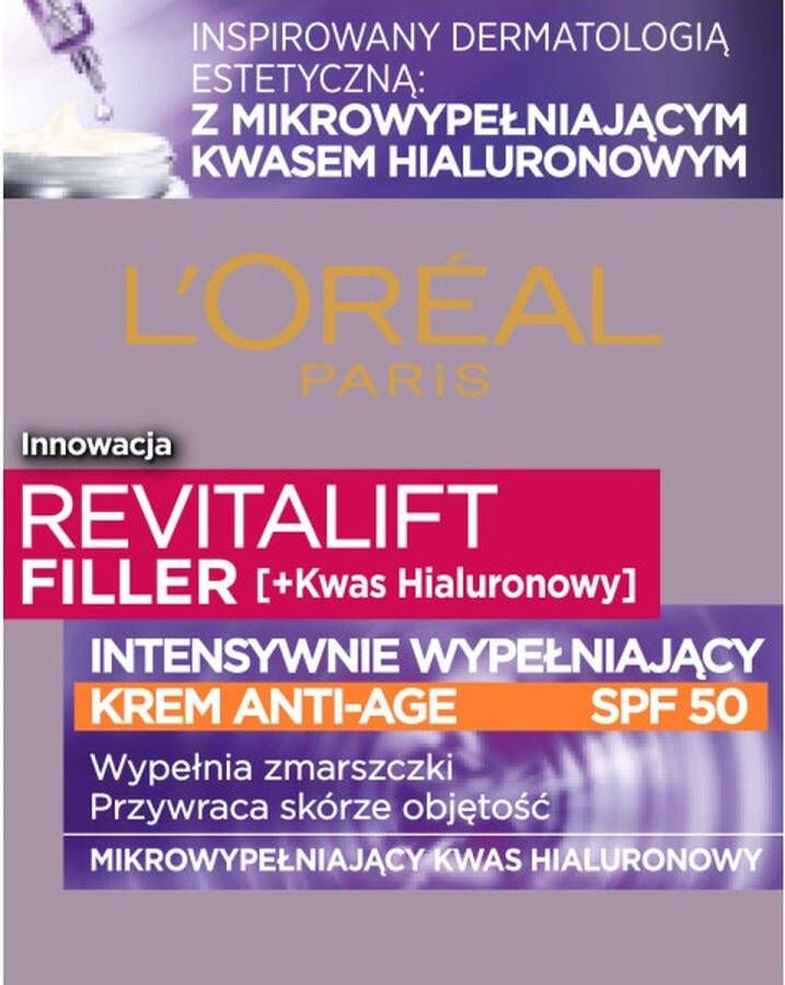 L Oréal Paris Revitalift Filler [HA] SPF50 intensief vullende gezichtscrème tegen tekenen van veroudering 50ml