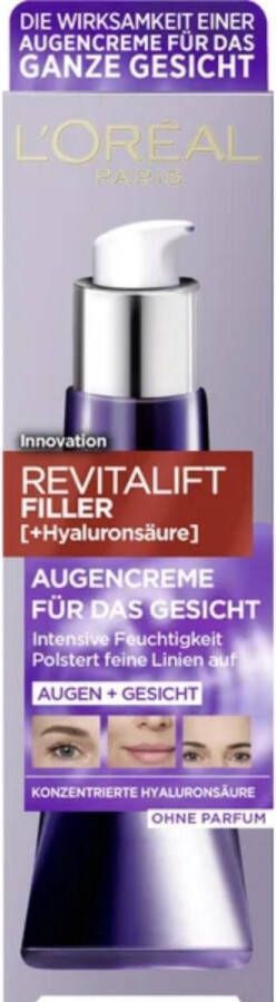 L Oréal Paris Revitalift Filler Hyaluronzuur Oogcreme Gezichtscrème Anti rimpel 30 ml