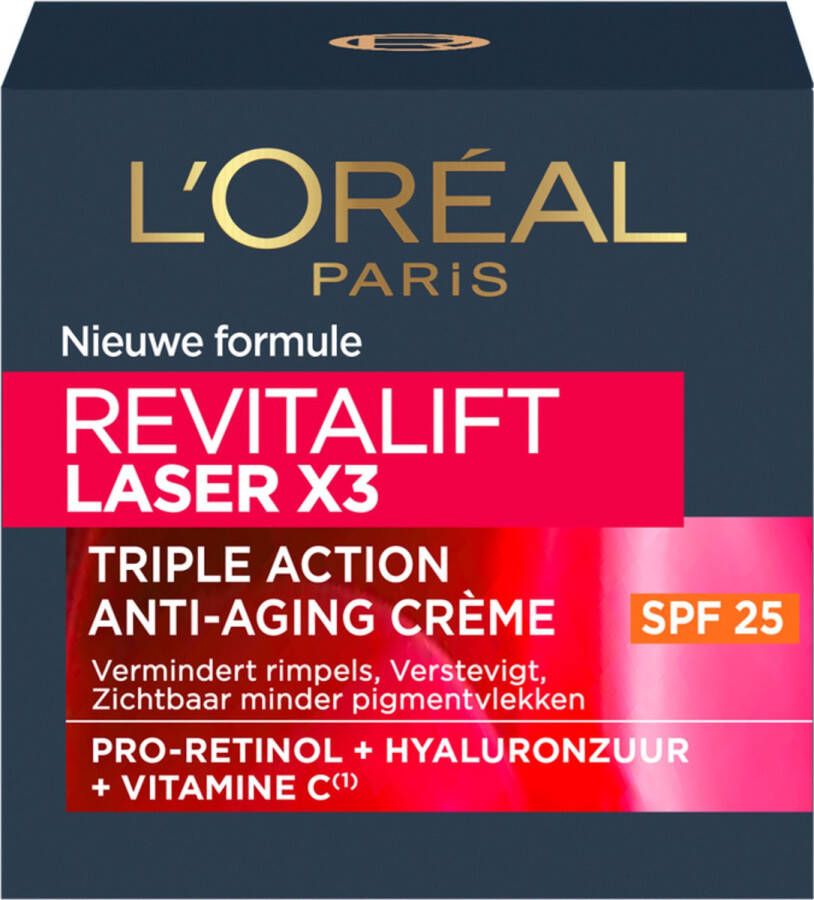 L Oréal Paris Revitalift Laser X3 Anti-Rimpel Dagcrème Met SPF 25 Drievoudige Werking Vitamine C Hyaluronzuur Pro-Retinol 50 ML