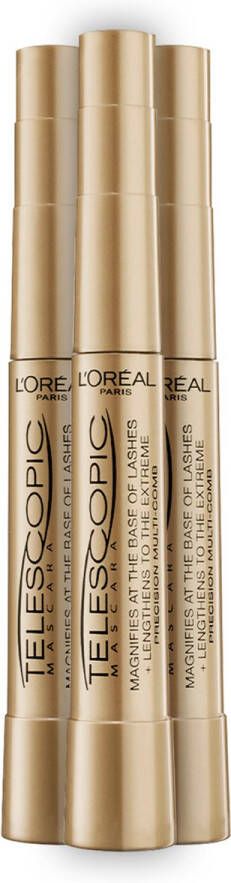 L Oréal Paris Telescopic Black Lengte Mascara voor Zichtbaar Langere Wimpers Zwart 8 ml – 3 stuks