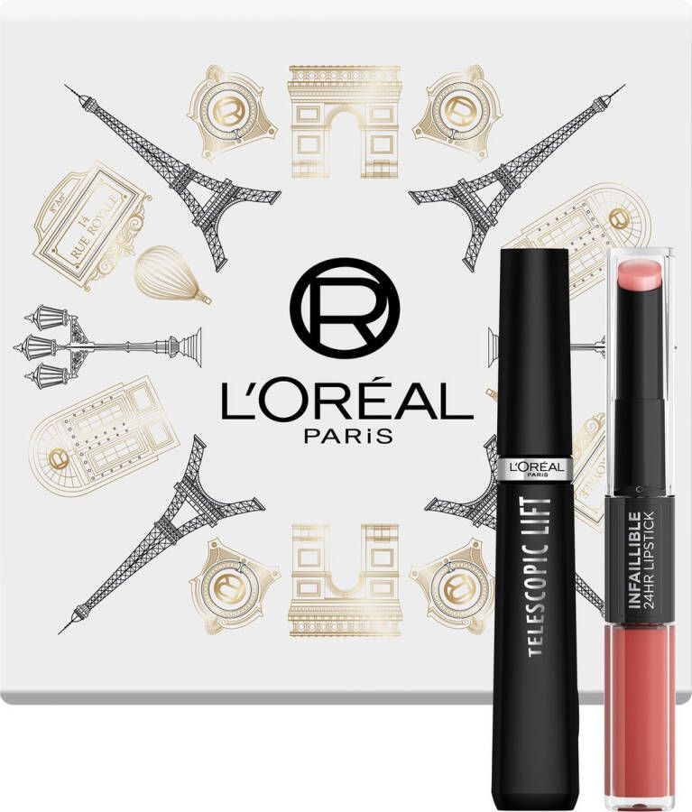 L Oréal Paris Telescopic Lift Mascara + Infaillible 24H Lipstick 312 Incessant Russet Lipstick Giftset – Geschenkdoos