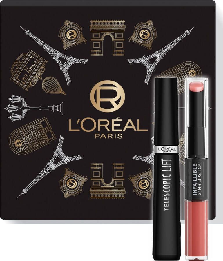 L Oréal Paris Telescopic Lift Mascara + Infaillible 24H Lipstick 312 Incessant Russet Lipstick Giftset – Geschenkdoos