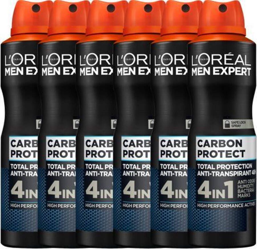 L Oréal Paris Men Expert Carbon Protect 4in1 Deodorant Spray Voordeelverpakking 6 x 150 ml