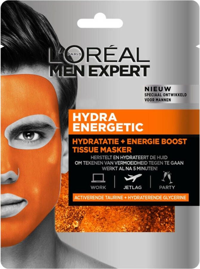 L Oréal Paris Men Expert Hydra Energetic Hydratatie Gezichtsmasker 1 stuk Anti-vermoeidheid