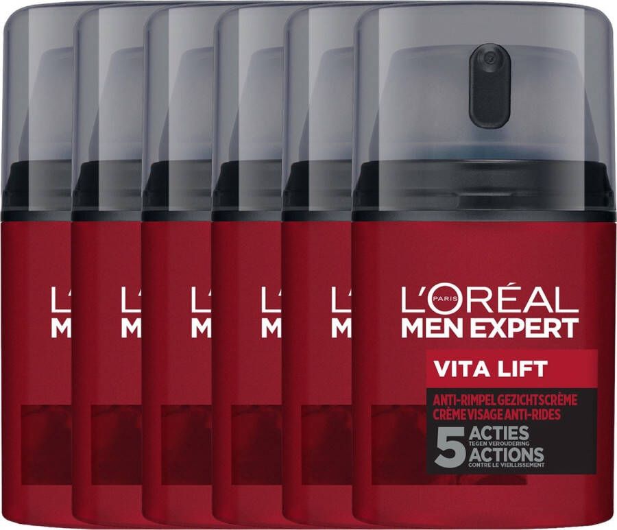 L Oréal Paris Men Expert L'Oréal Paris Men Expert Vita Lift Hydraterende Gezichtscrème 6 x 50 ml Voordeelverpakking Anti-rimpel