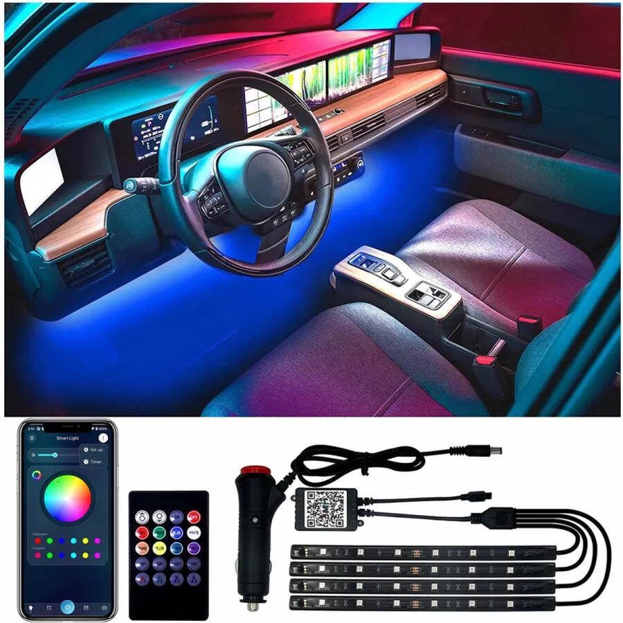 LotaHome Auto Led Verlichting met Autolader Auto Interieur Verlichting Dimbaar Sfeerverlichting voor Auto RGB 9 LED Auto Accessoires Sfeerverlichting Interieur Verlichting LED Strip Auto App & Afstandsbediening Voice Control