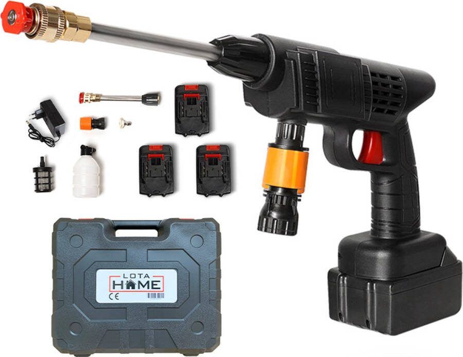 LotaHome Draadloze Hogedrukreiniger Inclusief 3 Accu's Instelbare Accu Drukreiniger Plantenspuit Auto Schoon Spuiten Inclusief 5 Meter Waterslang Waterdrukreiniger Spuitpistool Hogedrukspuit 30 bar & 24 V Complete Set