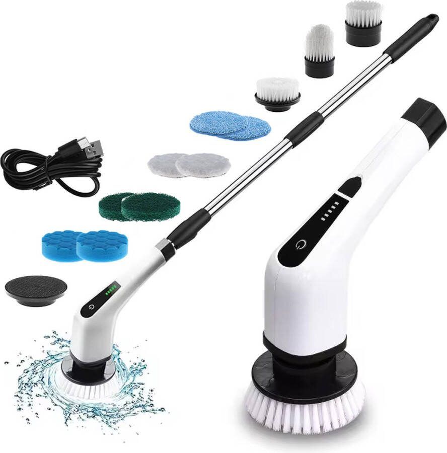 LotaHome Elektrische Schoonmaakborstel Elektrische Schrobber met Verstelbare Steel 13-delig Voor Keuken Badkamer Meer Poetsmachine Schrobborstel Reinigingsborstel Professionele Poetsmachine Schrobmachine 12 Opzetstukken Wit