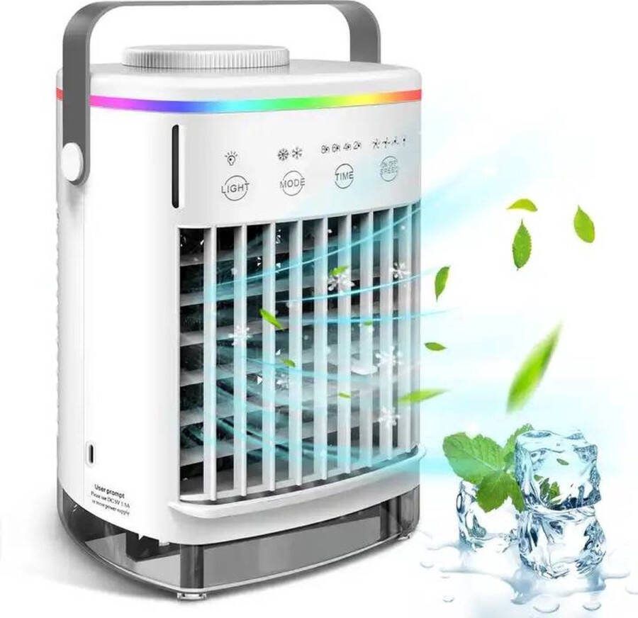 LotaHome Mini Airco Air Cooler met Verlichting Timer en 4 Snelheden Luchtverfrisser Krachtige Luchtkoeler Ventilator Draagbare Mobiele Airco Fluisterstille Luchtkoeler 7 Sfeerkleuren 4-in-1 Airconditioning 2 Koelfuncties Wit