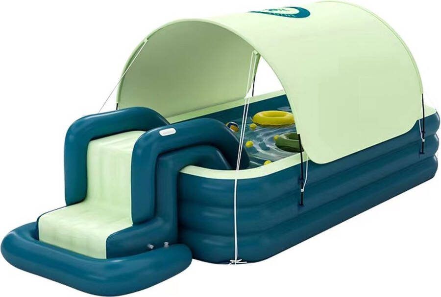 LotaHome Opblaasbaar Zwembad met Glijbaan en Zonnescherm Draadloze Pomp Kinderzwembad Speelzwembad Maximaal 8 Personen Inclusief Accessoires 300cm