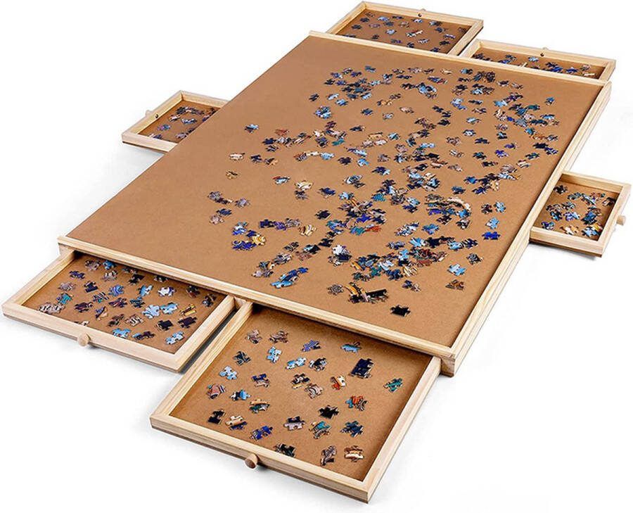 LotaHome Puzzelbord met Opbergsysteem 1500 Stukjes Draaibare Puzzeltafel Houten Puzzelmat Puzzelplank 6 Lades en Sorteerbakjes voor 1500 Puzzelstukjes Inclusief Waterpas 97x71cm