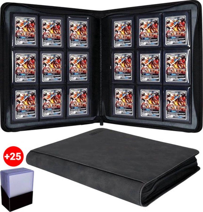 LotaHome Toploader Binder Verzamelmap Inclusief 25 Toploaders Ruimte voor 252 Speelkaarten XXL formaat 9 Pocket Verzamelmap voor kaarten met Rits Trading Cards Pokémon Kaarten Album voor Kaarten Zwart 3''X4