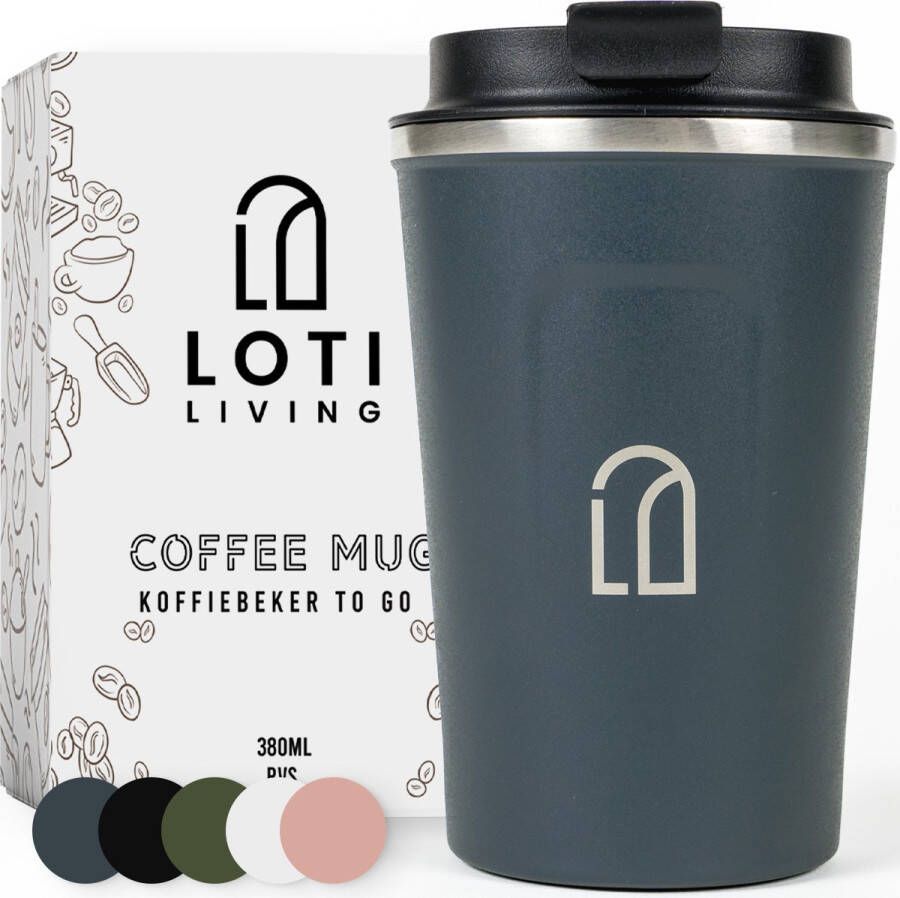 Loti Living Koffiebeker To Go – Thermosbeker Koffiebeker onderweg – Theebeker – Travel mug 380ml – Blauw Art. 80.901