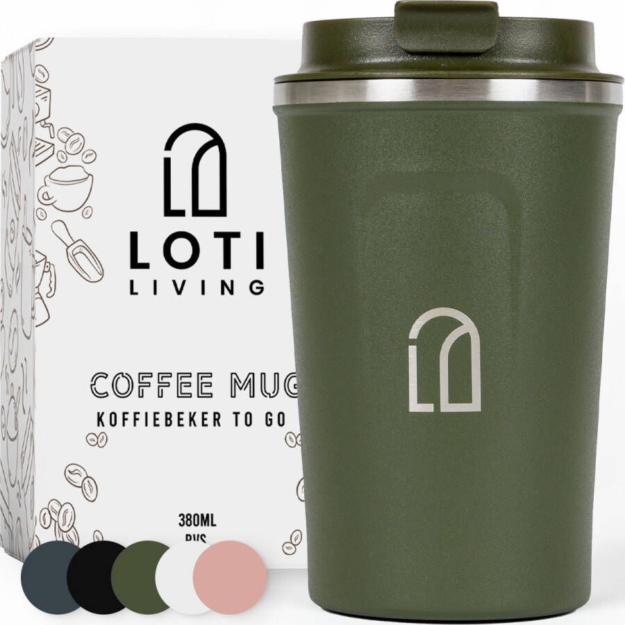 Loti Living Koffiebeker To Go – Thermosbeker Koffiebeker onderweg – Theebeker – Travel mug 380ml – Groen