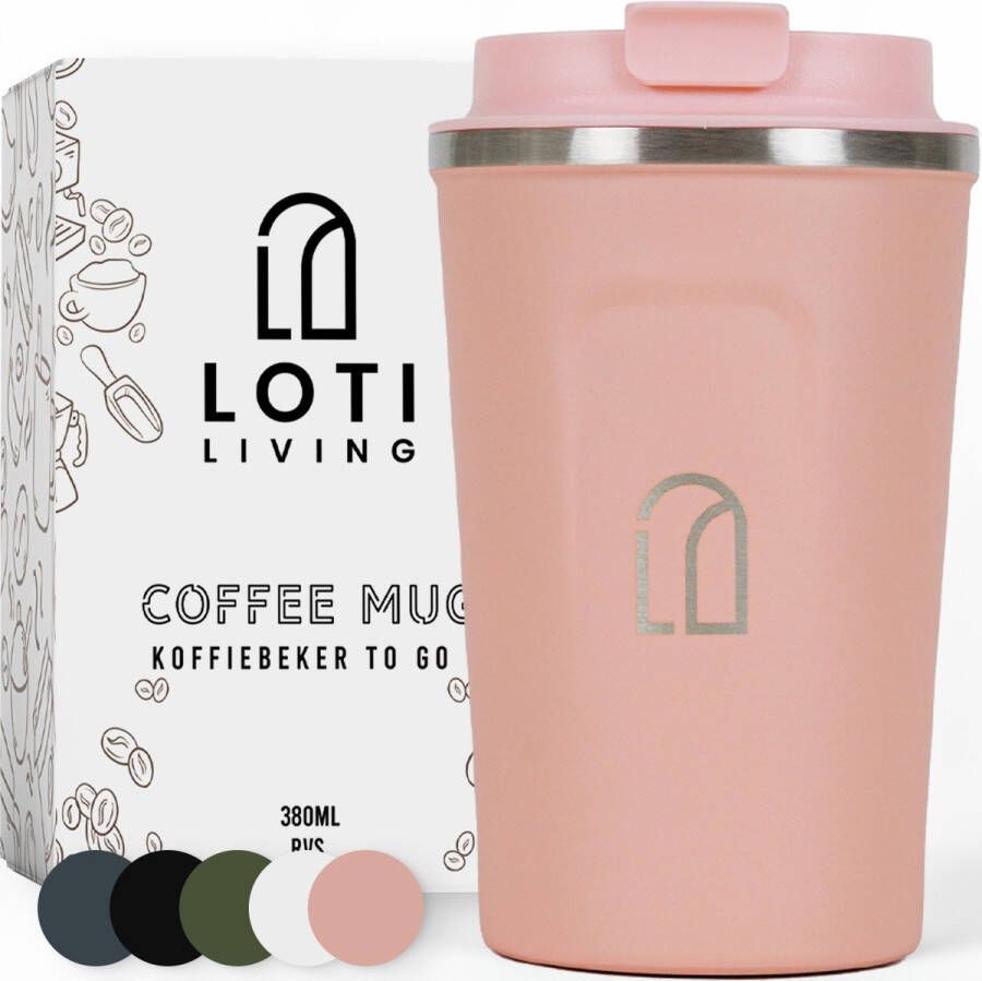 Loti Living Koffiebeker To Go – Thermosbeker Koffiebeker onderweg – Theebeker – Travel mug 380ml – Roze