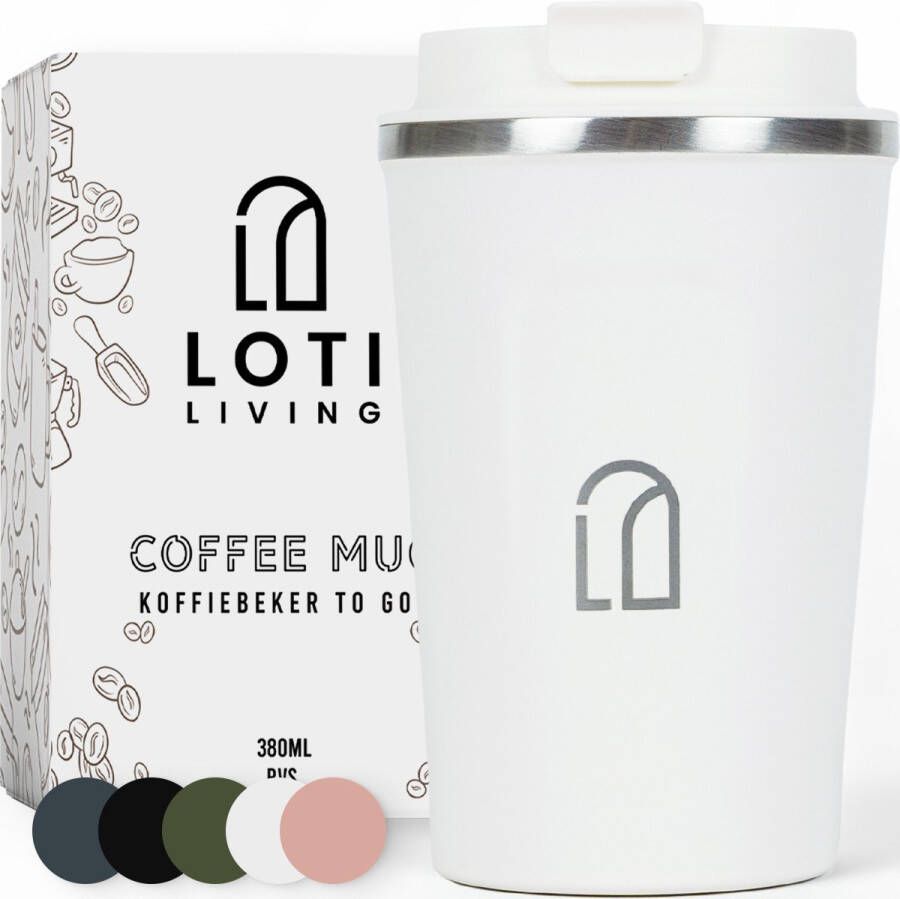 Loti Living Koffiebeker To Go – Thermosbeker Koffiebeker onderweg – Theebeker – Travel mug 380ml – Wit