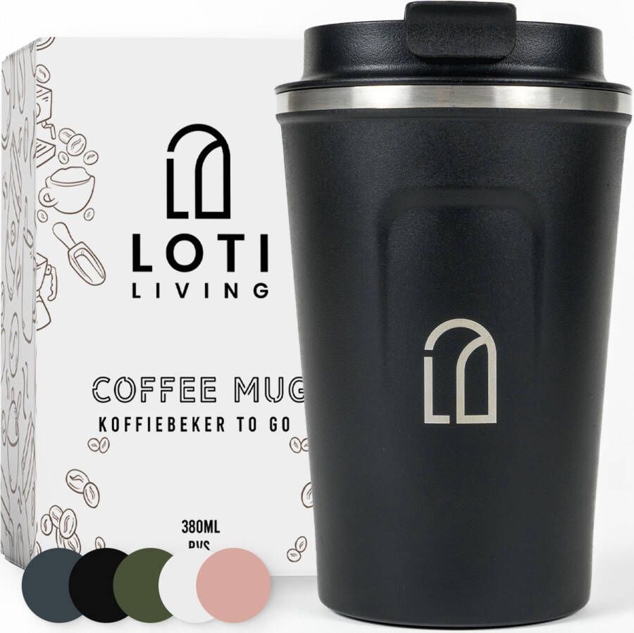 Loti Living Koffiebeker To Go – Thermosbeker Koffiebeker onderweg – Theebeker – Travel mug 380ml – Zwart Art. 80.902