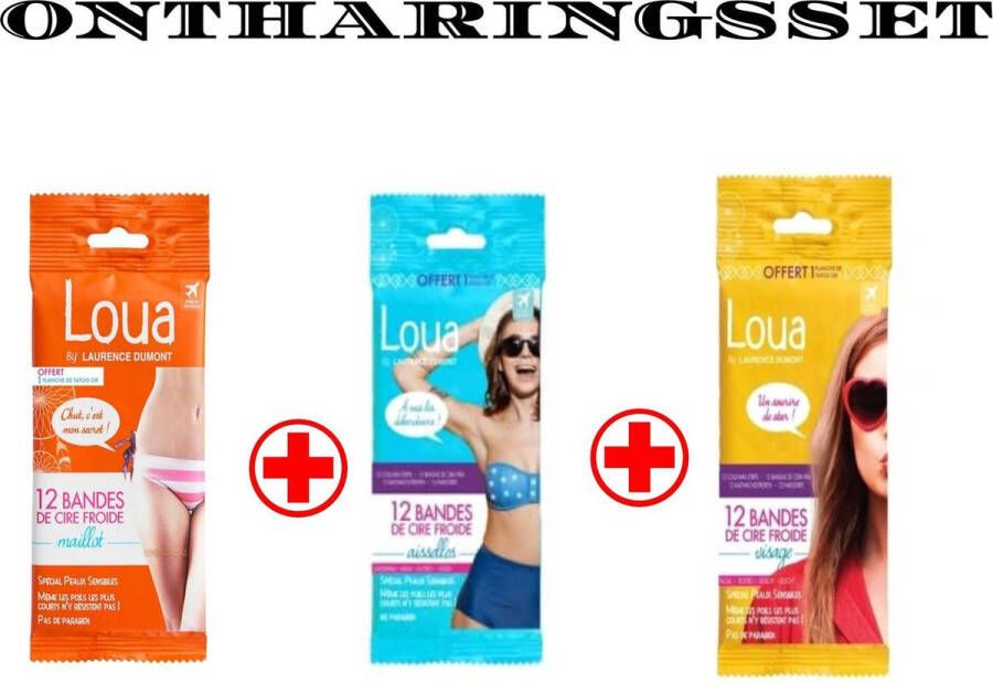 Loua Ontharing Set 12 st Gezicht + 12 st Bikinilijn + 12 st Oksel Wax strips oksel 26 waxstrips ontharingsstrips