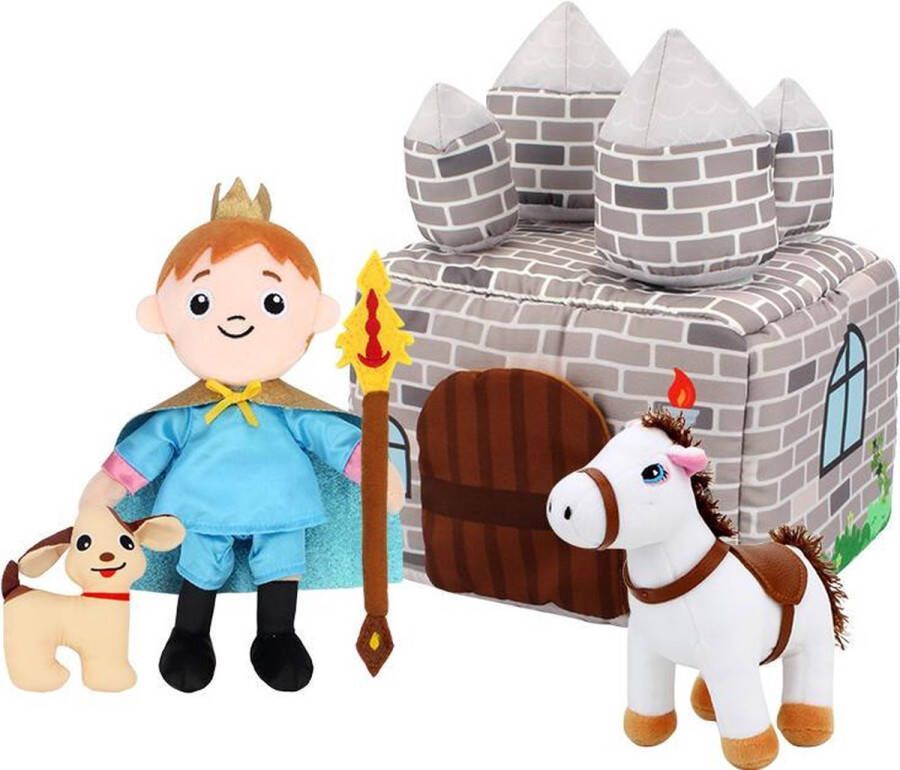 Louas Loua's favorites Kasteel met Prins paard hond en bijltje Kinderspeelgoed 2-3 jaar Pluche knuffels zachte knuffel kasteel poppenhuis ridder kasteel speelgoed jongens