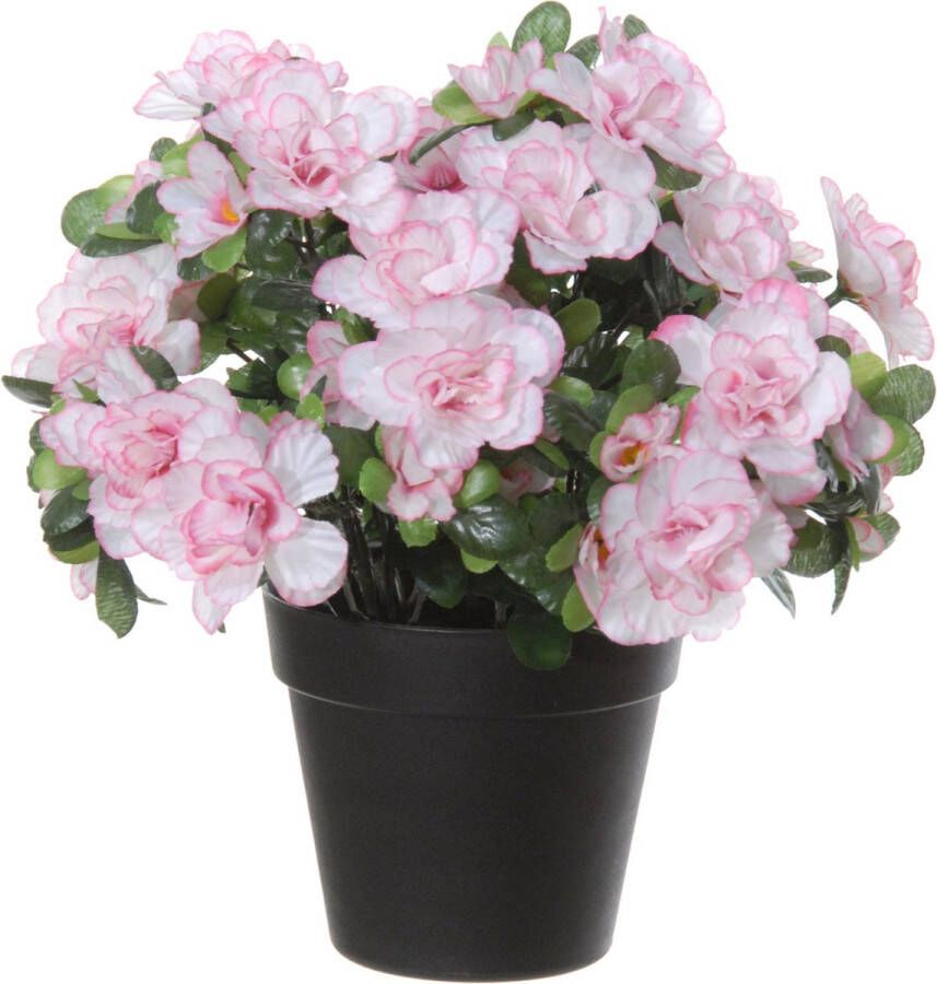 Louis Maes Azalea Kunstbloemen in pot wit roze H28 cm