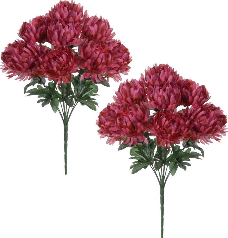 Louis Maes Kunstbloemen boeket crysanten met bladgroen 2x donkerood H45 cm Sierbloemen
