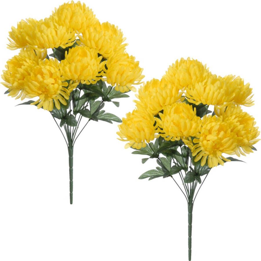 Louis Maes Kunstbloemen boeket crysanten met bladgroen 2x geel H45 cm Sierbloemen