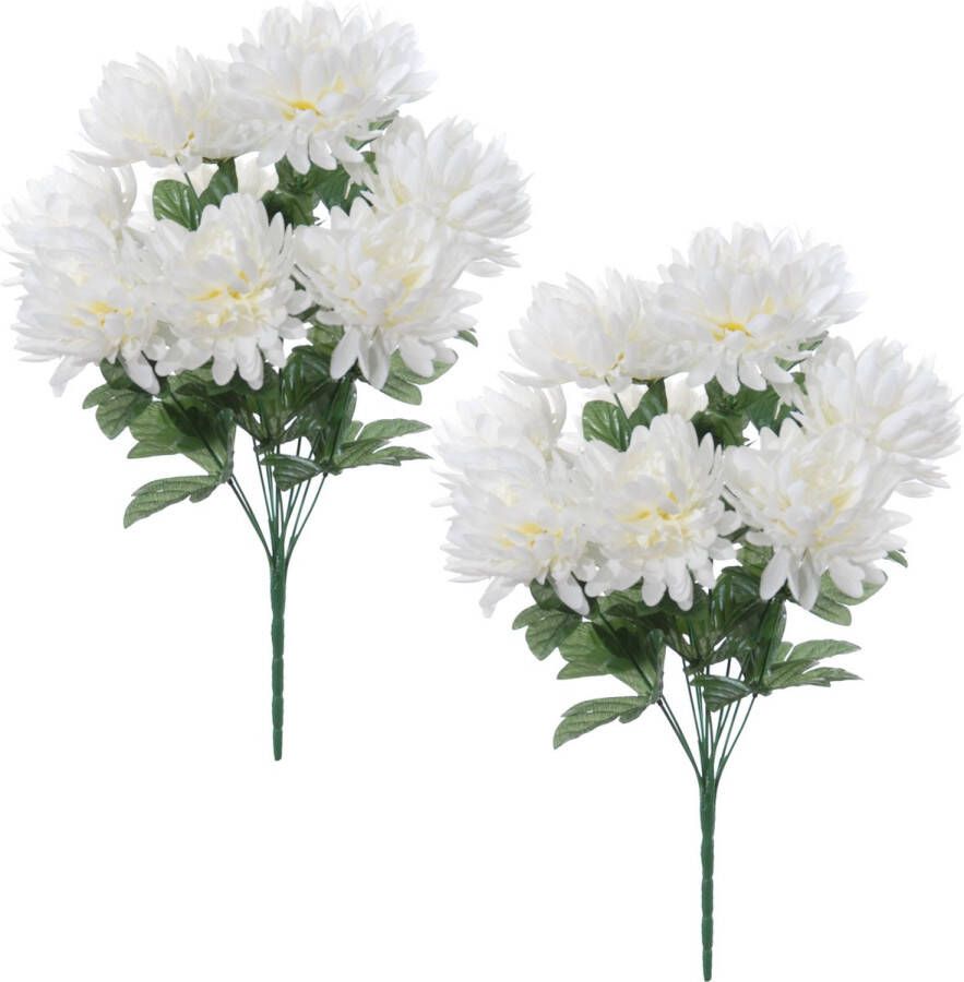 Louis Maes Kunstbloemen boeket crysanten met bladgroen 2x wit H45 cm Sierbloemen