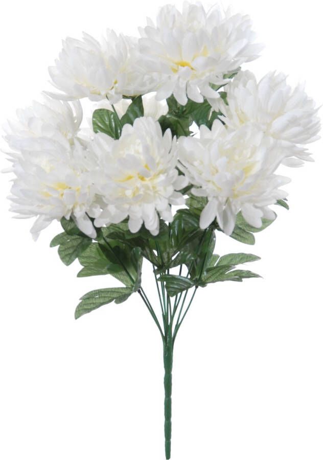 Louis Maes Kunstbloemen boeket crysanten met bladgroen wit H45 cm Sierbloemen