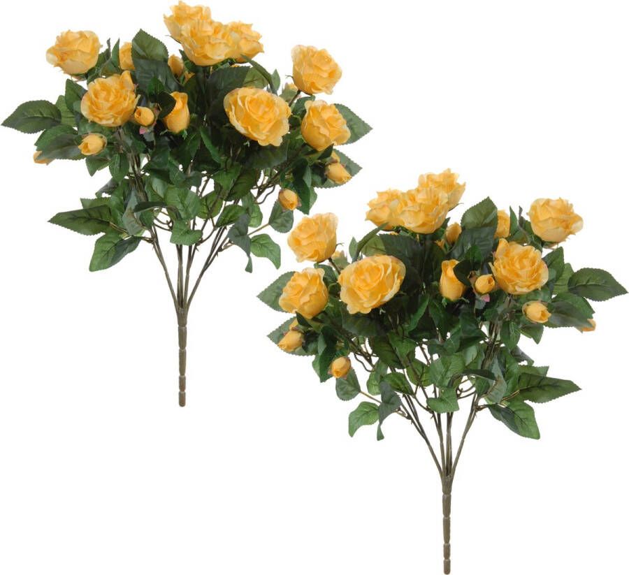 Louis Maes Kunstbloemen boeket rozen 2x geel H50 cm Bloemstuk Bladgroen Kunstbloemen