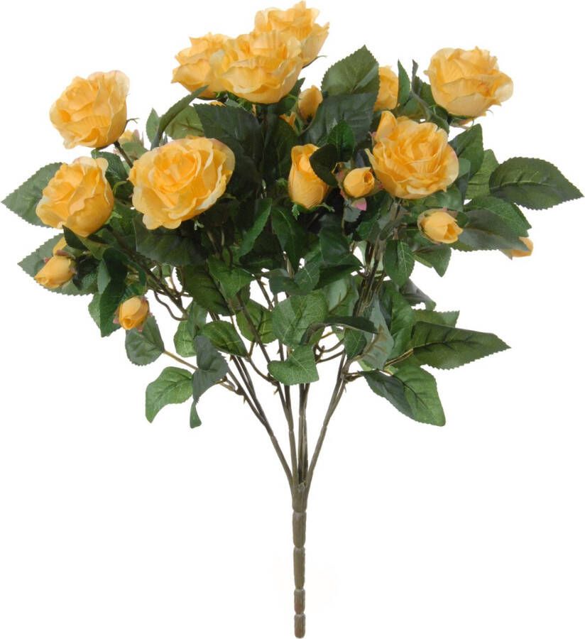 Louis Maes Kunstbloemen boeket rozen geel H50 cm Bloemstuk Bladgroen
