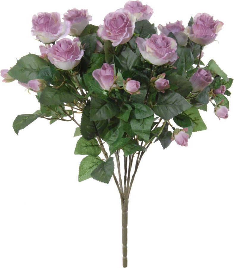 Louis Maes Kunstbloemen boeket rozen lila paars H50 cm Bloemstuk Bladgroen Kunstbloemen