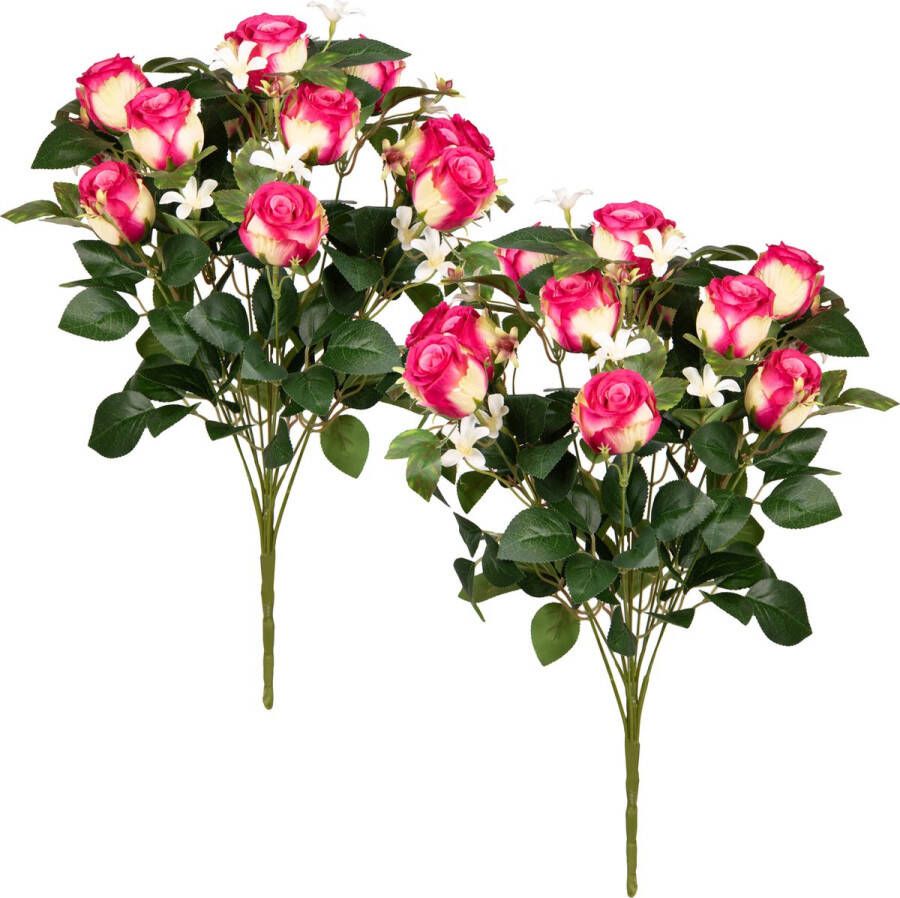 Louis Maes Kunstbloemen boeket rozen bloesem met bladgroen 2x cerise H49 cm Bloemstuk