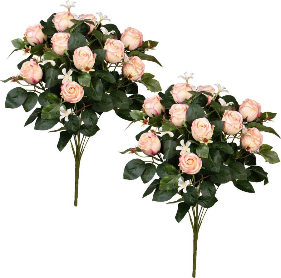 Louis Maes Kunstbloemen boeket rozen bloesem met bladgroen 2x lichtroze H49 cm Bloemstuk