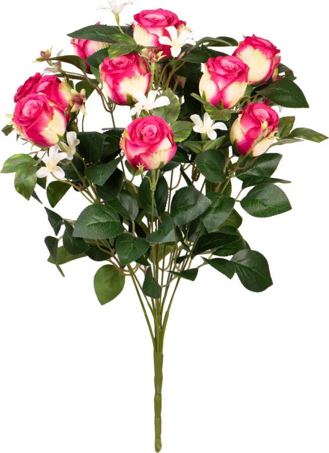 Louis Maes Kunstbloemen boeket rozen bloesem met bladgroen cerise H49 cm Bloemstuk