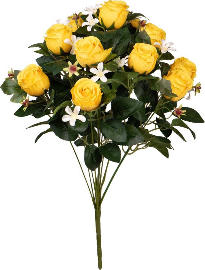 Louis Maes Kunstbloemen boeket rozen bloesem met bladgroen geel H49 cm Bloemstuk