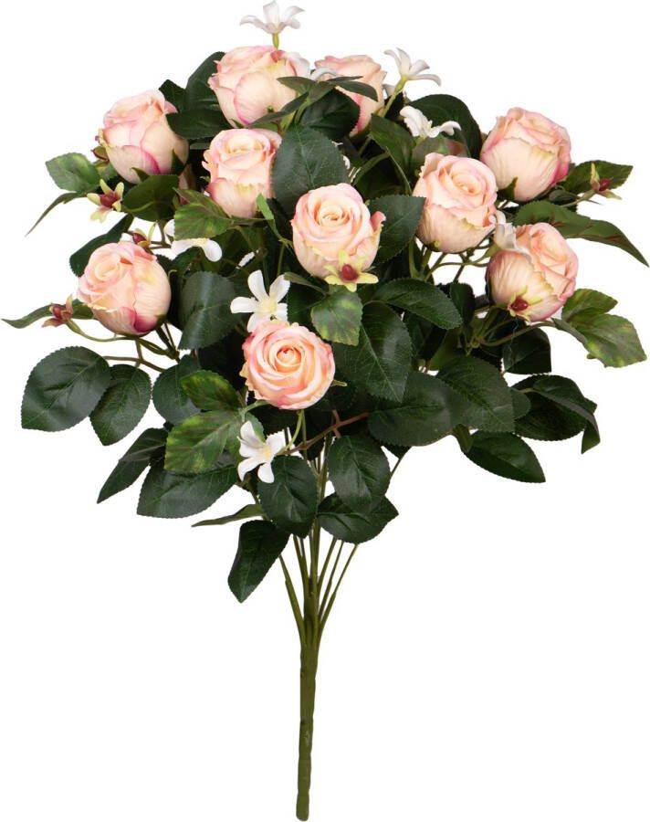 Louis Maes Kunstbloemen boeket rozen bloesem met bladgroen lichtroze H49 cm Bloemstuk Kunstbloemen