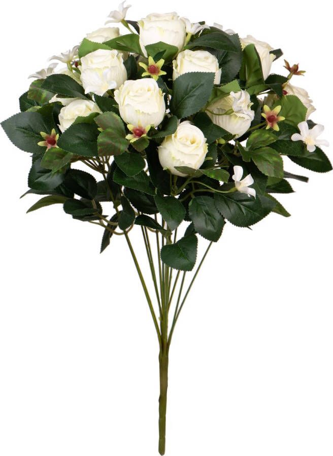 Louis Maes Kunstbloemen boeket rozen bloesem met bladgroen wit H49 cm Bloemstuk