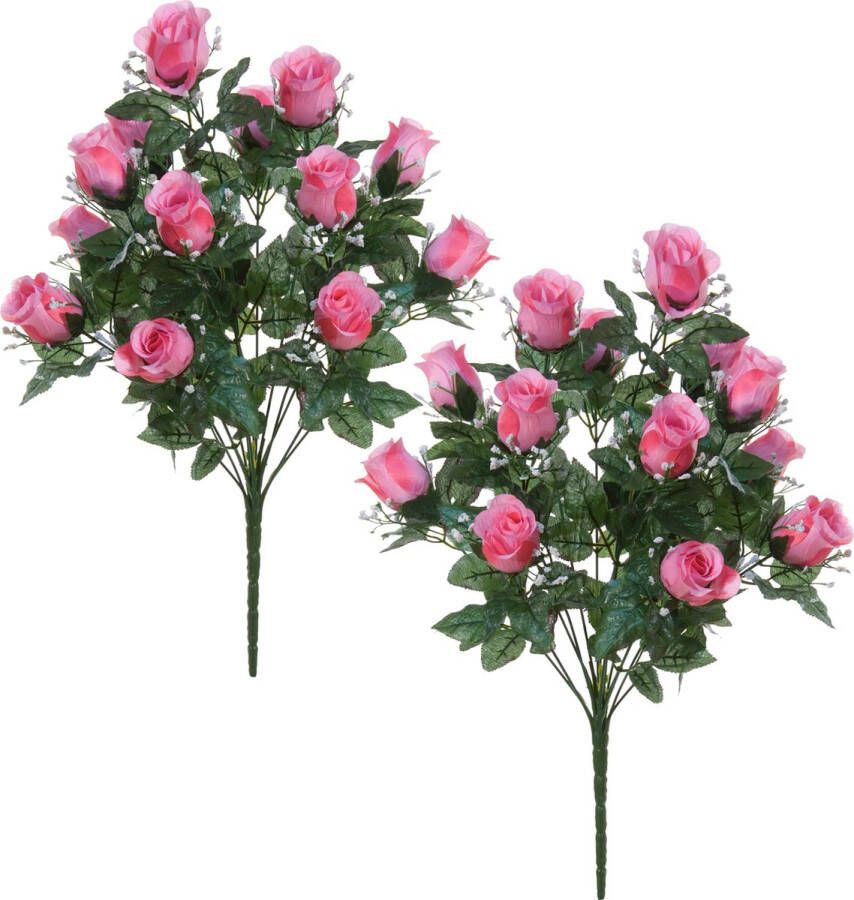Louis Maes Kunstbloemen boeket rozen gipskruid 2x lichtroze H56 cm Bloemstuk Bladgroen