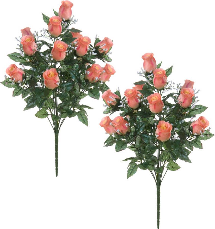 Louis Maes Kunstbloemen boeket rozen gipskruid 2x zalmroze H56 cm Bloemstuk Bladgroen Kunstbloemen