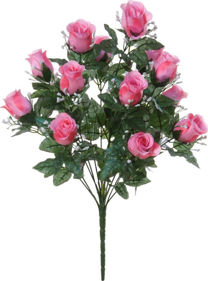 Louis Maes Kunstbloemen boeket rozen gipskruid lichtroze H56 cm Bloemstuk Bladgroen Kunstbloemen