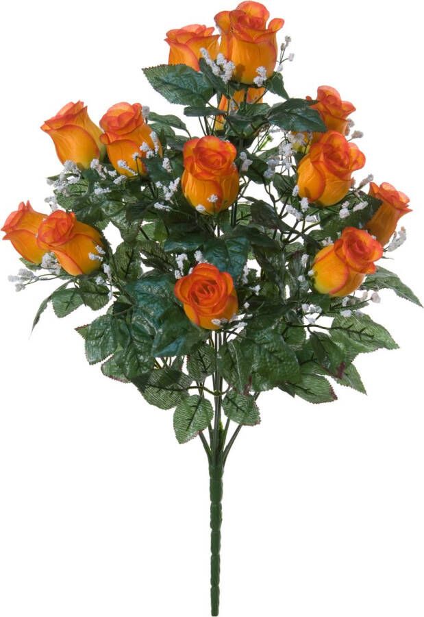 Louis Maes Kunstbloemen boeket rozen gipskruid oranje H56 cm Bloemstuk Bladgroen