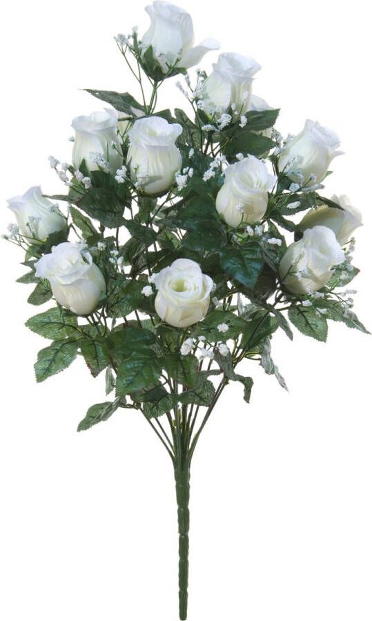Louis Maes Kunstbloemen boeket rozen gipskruid wit H56 cm Bloemstuk Bladgroen