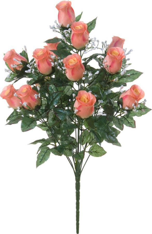 Louis Maes Kunstbloemen boeket rozen gipskruid zalmroze H56 cm Bloemstuk Bladgroen