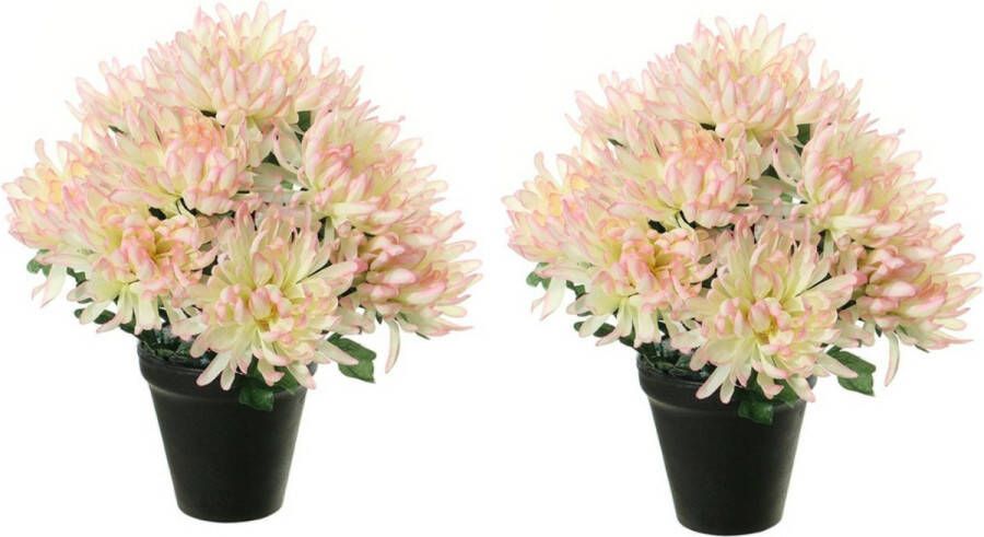 Louis Maes Kunstbloemen plant in pot 2x roze wit tinten 28 cm Bloemenstuk ornament Chrysanten