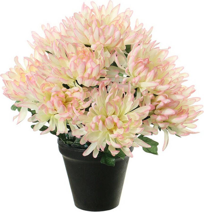 Louis Maes Kunstbloemen plant in pot roze wit tinten 28 cm Bloemenstuk ornament Chrysanten