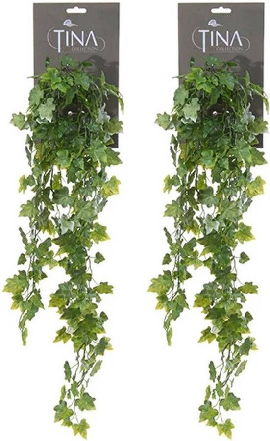 Louis Maes kunstplant met blaadjes hangplant Klimop hedera 2x groen wit 70 cm Kunstplanten
